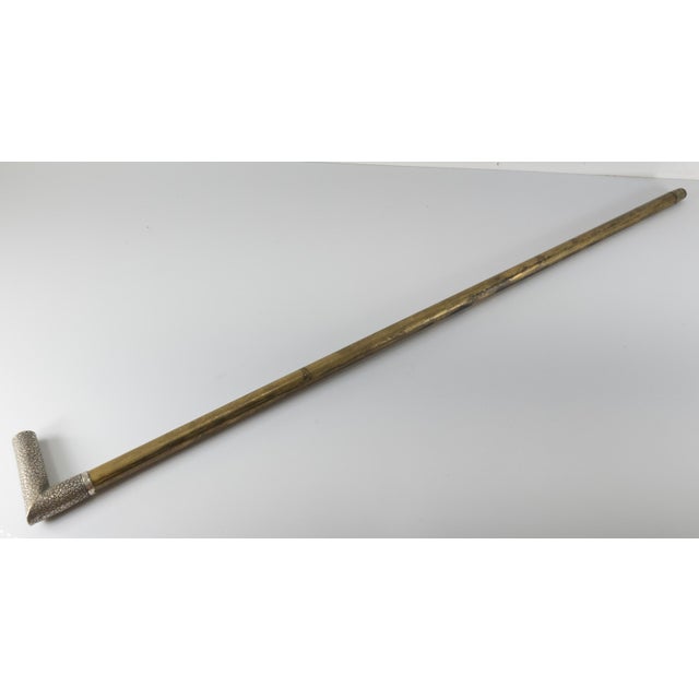 19th Century Silverplate and Brass Gadget Cane Walking Stick With