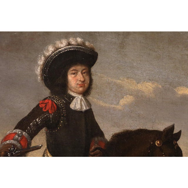 Frans van Der Meulen, Equestrian Portrait with Battle Scene, 1700s, Oil on Canvas For Sale - Image 11 of 15