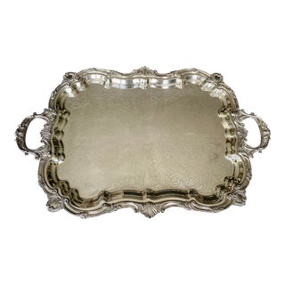 Mid 20th Century Vintage Rococo Footed Silver Plate Serving Tray For Sale