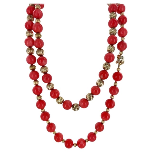 Signed Tiffany & Co. Vintage Natural Coral & Yellow Gold Bead Necklace, 38" Long For Sale - Image 15 of 18