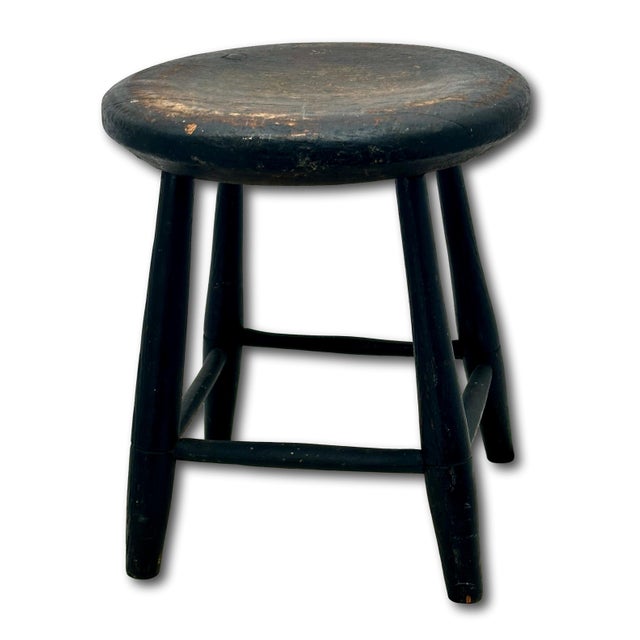 Very Nice Hand Made Antique American Primitive Pine Wood Footstool With Excellent Original Old Black Paint For Sale - Image 14 of 18