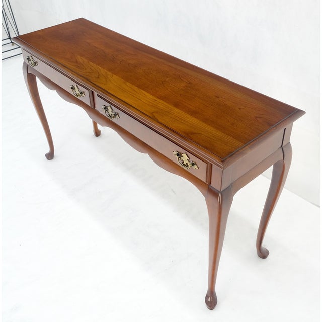 Solid Cherry Queen An Style Two Drawers Low Profile Console Table MINT For Sale - Image 16 of 16