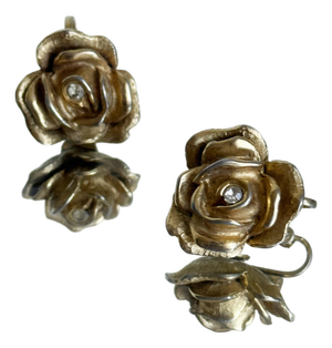 Vintage Mid-Century Gold Toned Sculptural Rose Clip on Earrings, 1950s, A Pair