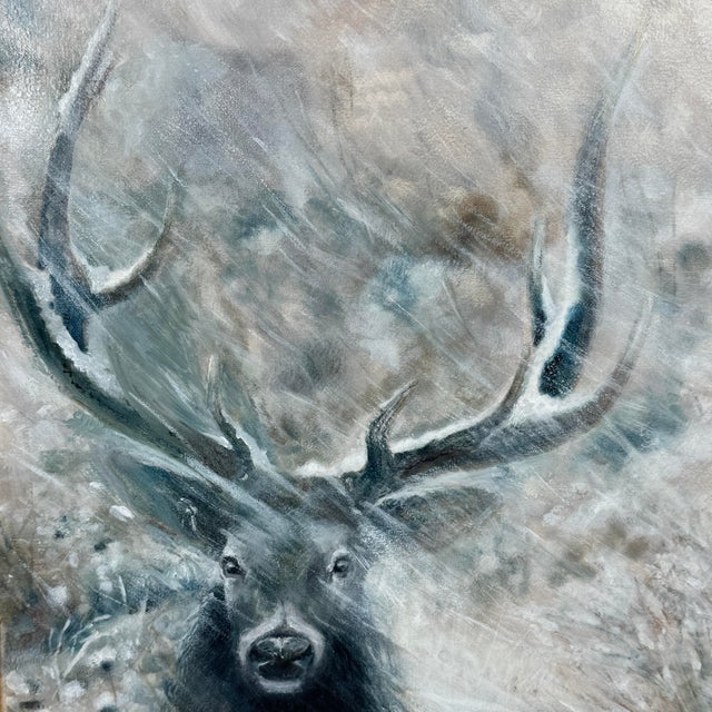 Contemporary Noemi Kosmowski “Smoky Day” Original Stag Oil Painting, 2025 For Sale - Image 3 of 12