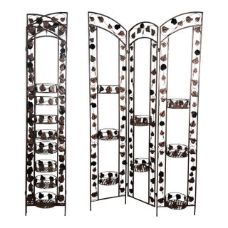 VTG Italian Gold Metal Grape Vine Folding Planter 3 Dividers Hollywood Regency For Sale
