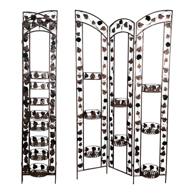 VTG Italian Gold Metal Grape Vine Folding Planter 3 Dividers Hollywood Regency For Sale