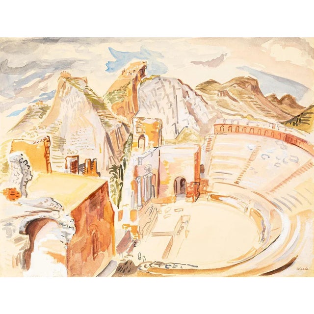 The Ancient Theater - Watercolor on Paper by M.E. Wrede - Mid 20th Century Mid 20th Century For Sale - Image 4 of 4