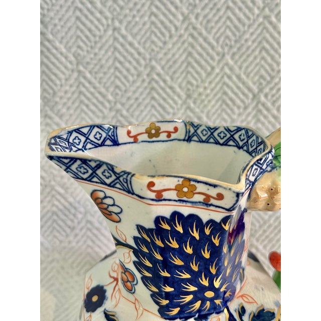 Navy Blue Early 20th Century Royal Doulton Imari Style Dragon Handle Cabinet Jug – Crackle Glaze – 7.25” For Sale - Image 8 of 12