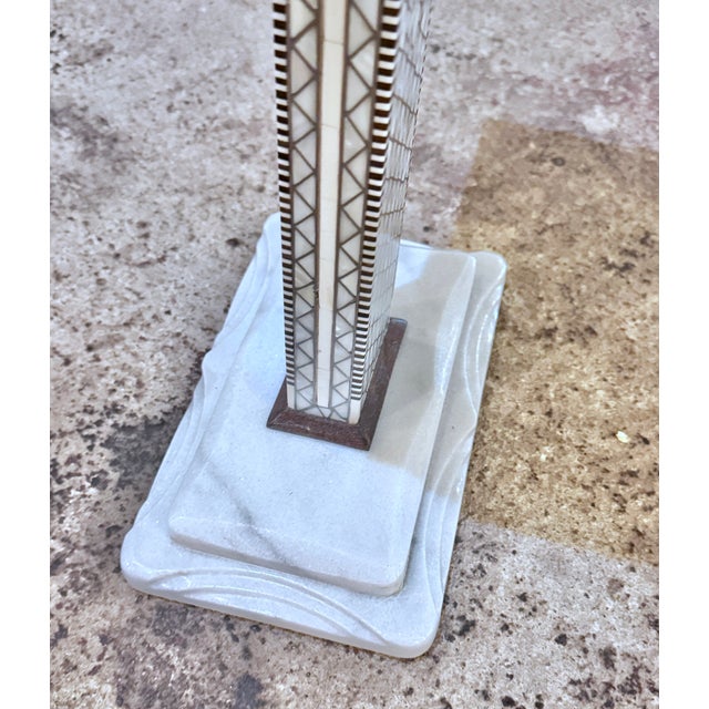 White 1990s Mother-of-Pearl Inlay Modern Style Pedestal / Side Table With Natural Marble Base For Sale - Image 8 of 8