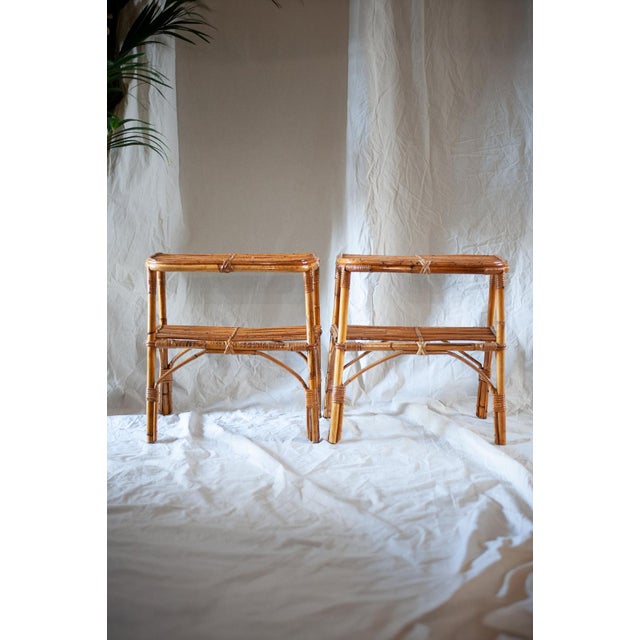 Bamboo Nightstands with Open Shelves, 1970s, Set of 2 For Sale - Image 3 of 7
