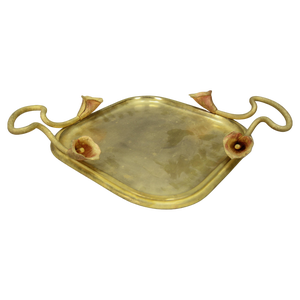 Art Nouveau Bronze Serving Tray with Calla Lilies, Early 20th Century