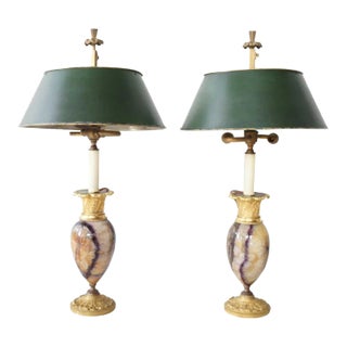 Early 19th Century English Regency Blue John/Derbyshire Spar & Ormolu Table Lamps - a Pair For Sale