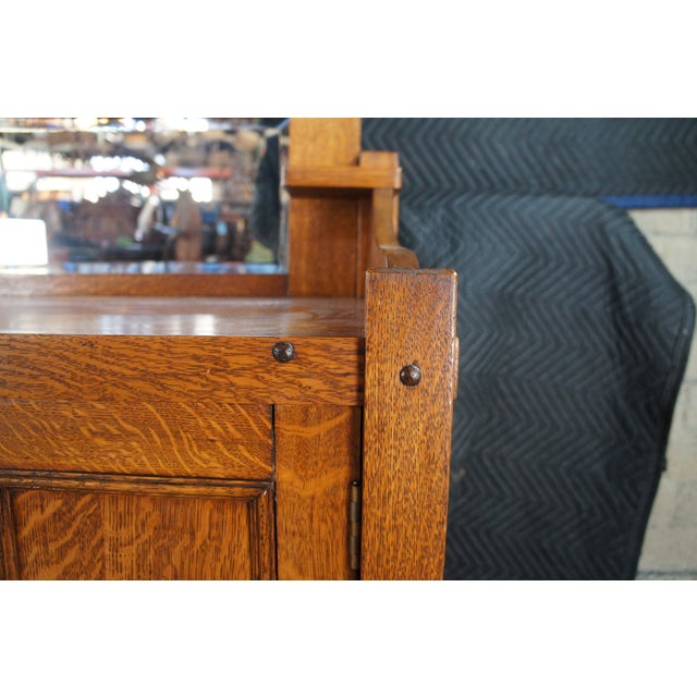 Brown Antique Come-Packt Quartersawn Oak Mission Buffet Sideboard Server W Mirror For Sale - Image 8 of 13