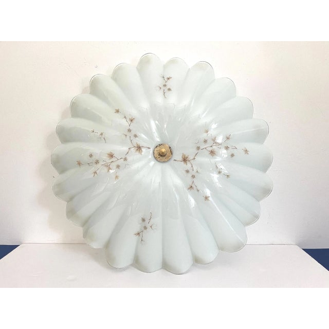 Early 20th Century 1950s Fluted Glass Parasol Flush Light For Sale - Image 5 of 16