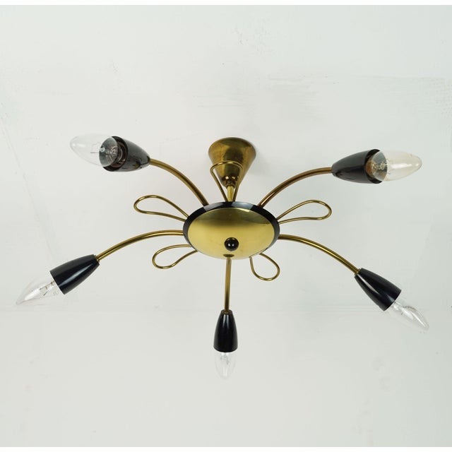 Mid-Century Sputnik Spider Ceiling Lamp in Brass, Metal and Plastic, 1950s For Sale - Image 14 of 14