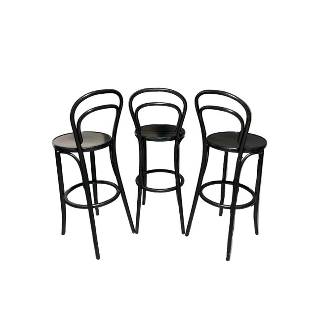 Set of 3 Modern Rendition of Black Bentwood Bar Stools by Ton For Sale - Image 11 of 13