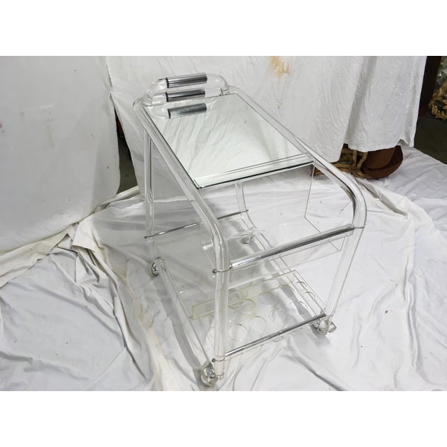 70s Acrylic W/ Chrome Bar Cart For Sale - Image 4 of 13
