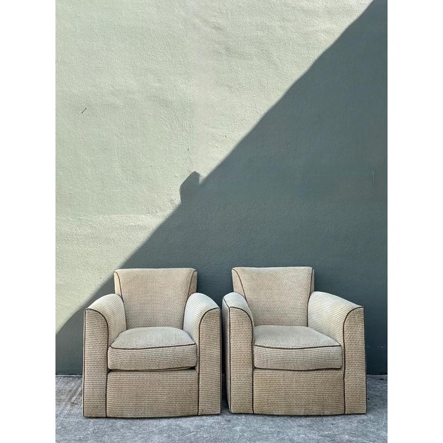 Vintage Donghia Swivel Lounge Chairs With Ottomans - A Pair For Sale - Image 11 of 12
