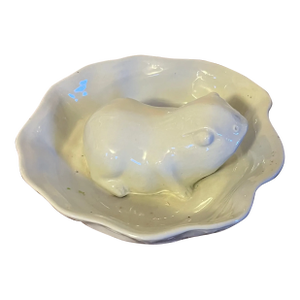 Antique 19th Century Chinese Blanc De Chine Porcelain Scholar's Brush Washer in the Form of a Frog Inside a Lily Pad