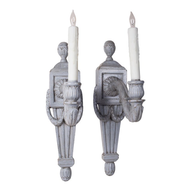 Early 20th Century Empire Style Painted Wood Sconces - a Pair For Sale