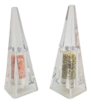 Postmodern Acrylic Pyramid Salt and Pepper Mills by Wayne Husted for Blenko Grainware Co., 1980s, Set of 2