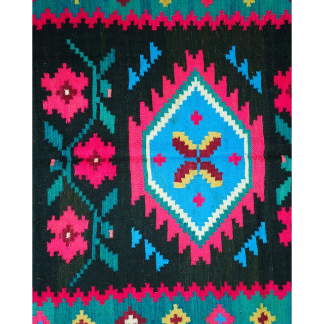 Vintage Romanian Handwoven Wool Flatweave Runner Rug with Geometric Pattern and Fringe, 1960s For Sale - Image 10 of 13