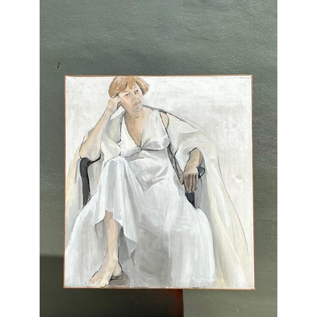 Vintage Portrait of Seated Woman Oil Painting For Sale - Image 13 of 13