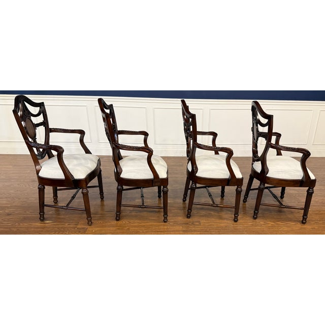 Leighton Hall Furniture Set of Four Inlaid Shieldback Dining Chairs With Arms - Showroom Samples For Sale - Image 4 of 12