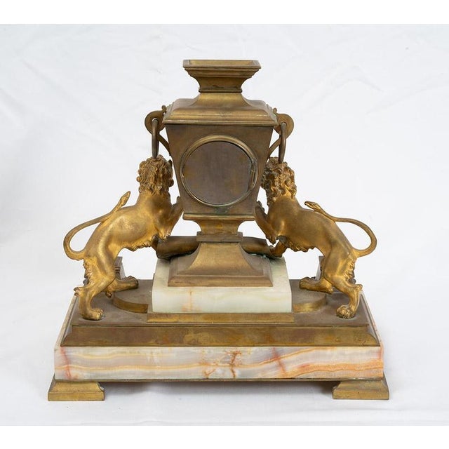 Napoleon III Inkwell with Built-In Clock in Gilded Bronze and Onyx, France, 19th Century For Sale - Image 4 of 6