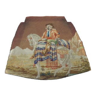 Antique Aubusson Red and Blue Arabian Horse Tapestry Chair Seat Cover For Sale