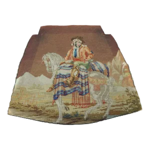 Antique Aubusson Red and Blue Arabian Horse Tapestry Chair Seat Cover