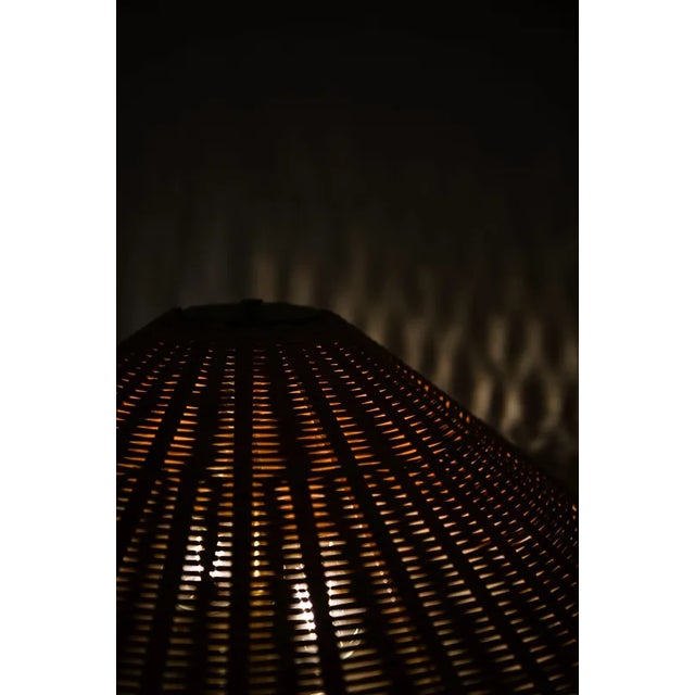 Height Adjustable Floor Lamp in Brass, Woven Cane and Rattan Shade, 1940s For Sale - Image 10 of 12