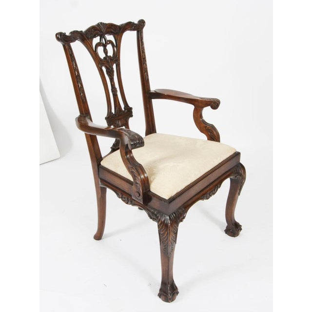 Vintage 20th Century 12ft Twin Pillar Mahogany Dining Table & 12 Chippendale Chairs, Set of 13 For Sale - Image 15 of 18