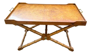 Drexel Et Cetera Hollywood Regency Style Burl Wood Butler's Tray Table Convertible to Coffee Table