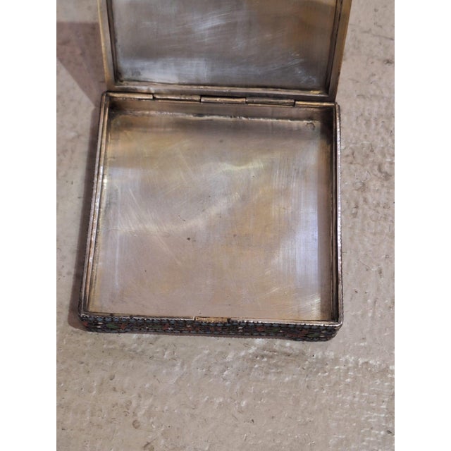 Metal Antique 84 Silver Cloisonné Enamel Box / Cigarette Case” For Sale - Image 7 of 11