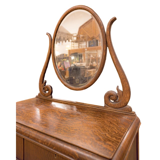 Brown Early 20th Century Marvel Furniture & Co Quarter-Sawn Dresser With Mirror For Sale - Image 8 of 15