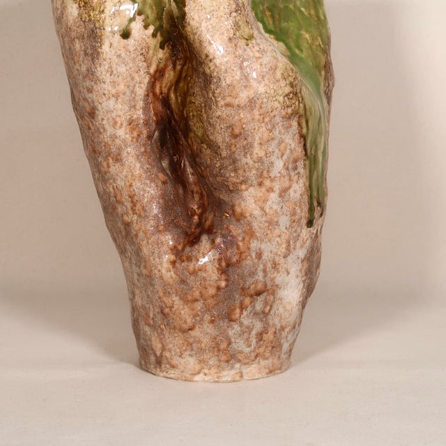 Vintage Sculptural Earth Tone Wabi Sabi Large Organic Studio Pottery Vase With Drip Glaze For Sale - Image 11 of 16