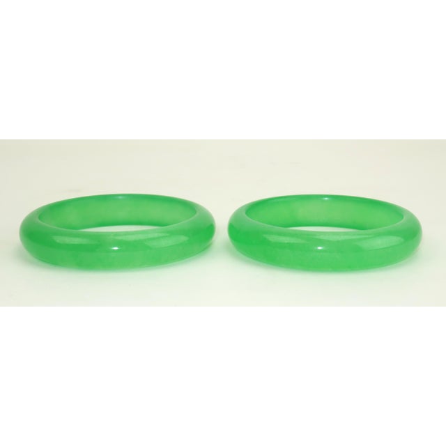 Late 20th Century Green Glass Jadeite Style Bangle Bracelets, a Pair For Sale - Image 5 of 7
