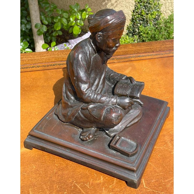 Brown Meiji Bronze Literate Writing, 19th Century For Sale - Image 8 of 18