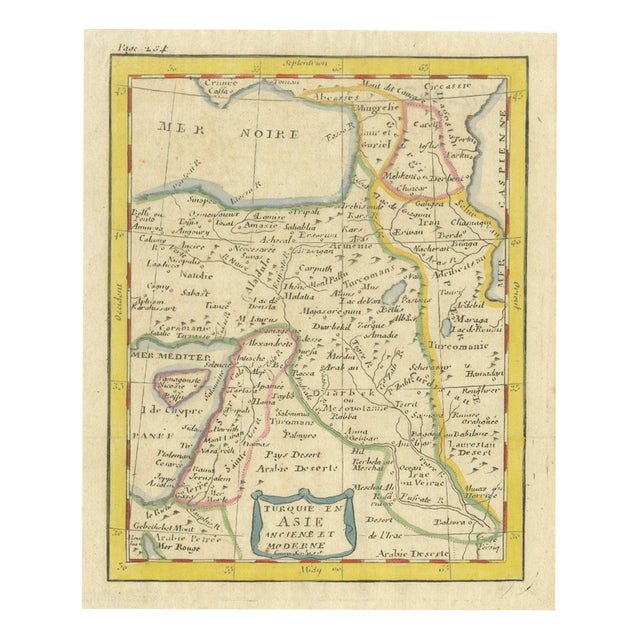 Antique Map of Turkey in Asia with Blue Draped Cartouche, 1760 For Sale