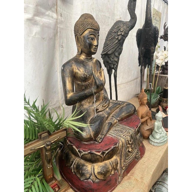 Thai Hand-Carved Giltwood Seated Buddha Statue For Sale - Image 3 of 16