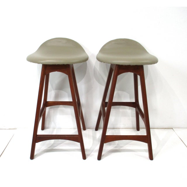 Mid-Century Modern Eric Buck Bar Stools Teak Upholstered for o.d. Mobler Denmark For Sale - Image 3 of 13