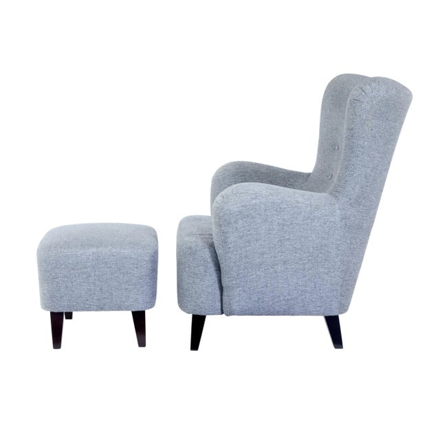 Gray Set of Scandinavian Grace Lounge Chair with Stool For Sale - Image 8 of 9