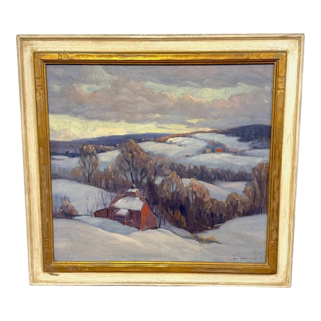 George Lingle Wilstach (American, 1892–1973) Winter Hillside with Red Barn For Sale