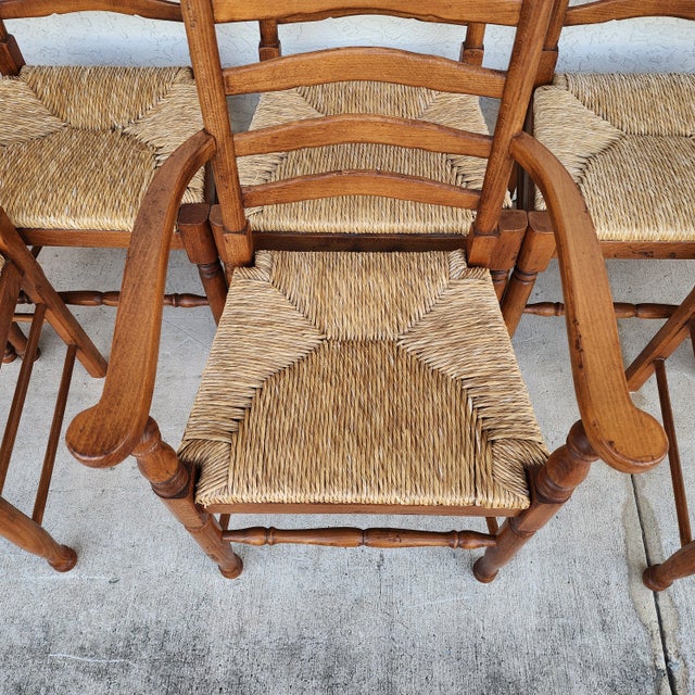 Vintage Ladder Back Rush Seat Dining Chairs Set of 8 For Sale - Image 16 of 18