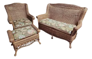 1920s Victorian Wicker and Rattan Parlor Suite- 3 Pieces