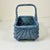 Wood Mid-Century Boho Chic Coastal French Blue Wicker Tabletop Basket For Sale - Image 7 of 10