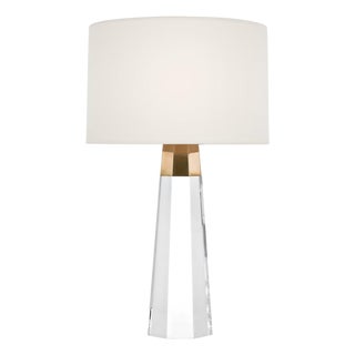 AERIN by Visual Comfort Signature Olsen 15" Cordless Accent Lamp in Crystal and Hand-Rubbed Antique Brass with Linen Shade For Sale