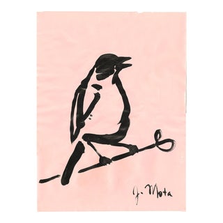 "Bird With Pink Background" Original Gouache Painting by Joseph Mota For Sale