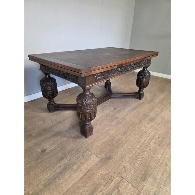 Large Antique Elizabethan Style Oak Extending Table For Sale - Image 3 of 9